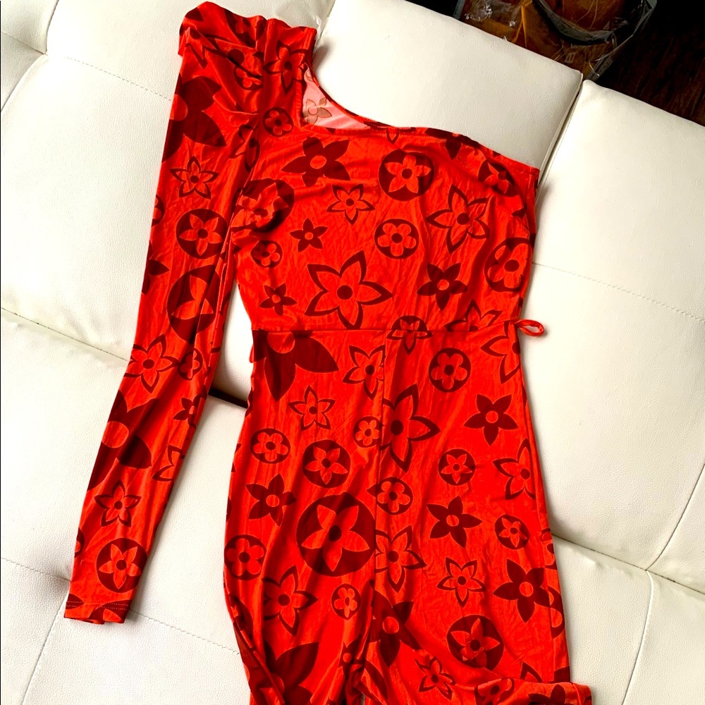 One Shoulder Orange Jumpsuit